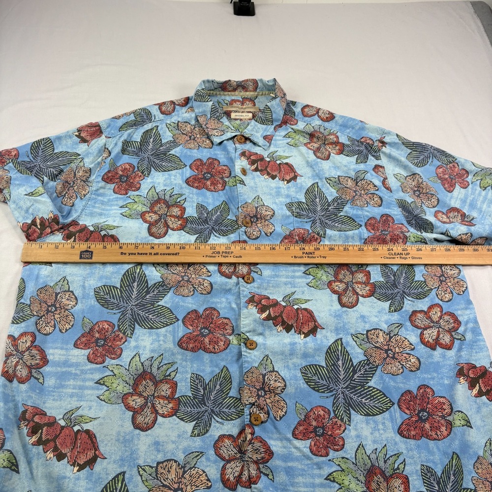 Tommy Bahama Hawaiian Shirt Mens 3XL Blue Floral Silk Button Up Camp Beach - Picture 4 of 7
